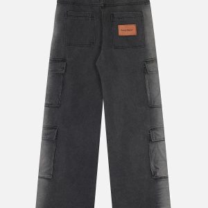 Concert Outfit Multi-Pocket Water-Washed Jeans
