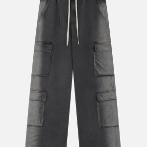 Concert Outfit Multi-Pocket Water-Washed Jeans