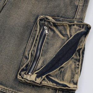 Concert Outfit Multiple Pockets Washed Jeans