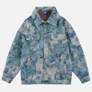 Concert Outfit Oil Painting Jacquard Flower Denim Jacket