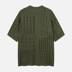 Concert Outfit Openwork Knit Short-Sleeve Sweater