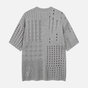 Concert Outfit Openwork Knit Short-Sleeve Sweater
