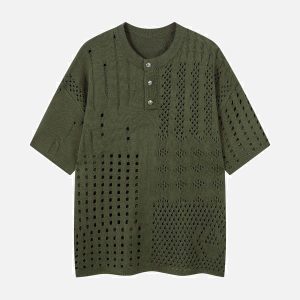 Concert Outfit Openwork Knit Short-Sleeve Sweater