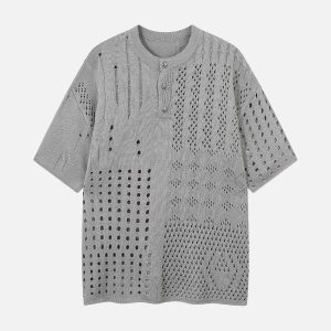 Concert Outfit Openwork Knit Short-Sleeve Sweater