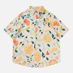 Concert Outfit Orange Print Short Sleeve Shirt