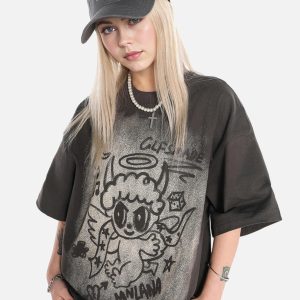 Concert Outfit Oversized Angel Graphic T-Shirt