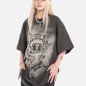 Concert Outfit Oversized Angel Graphic T-Shirt