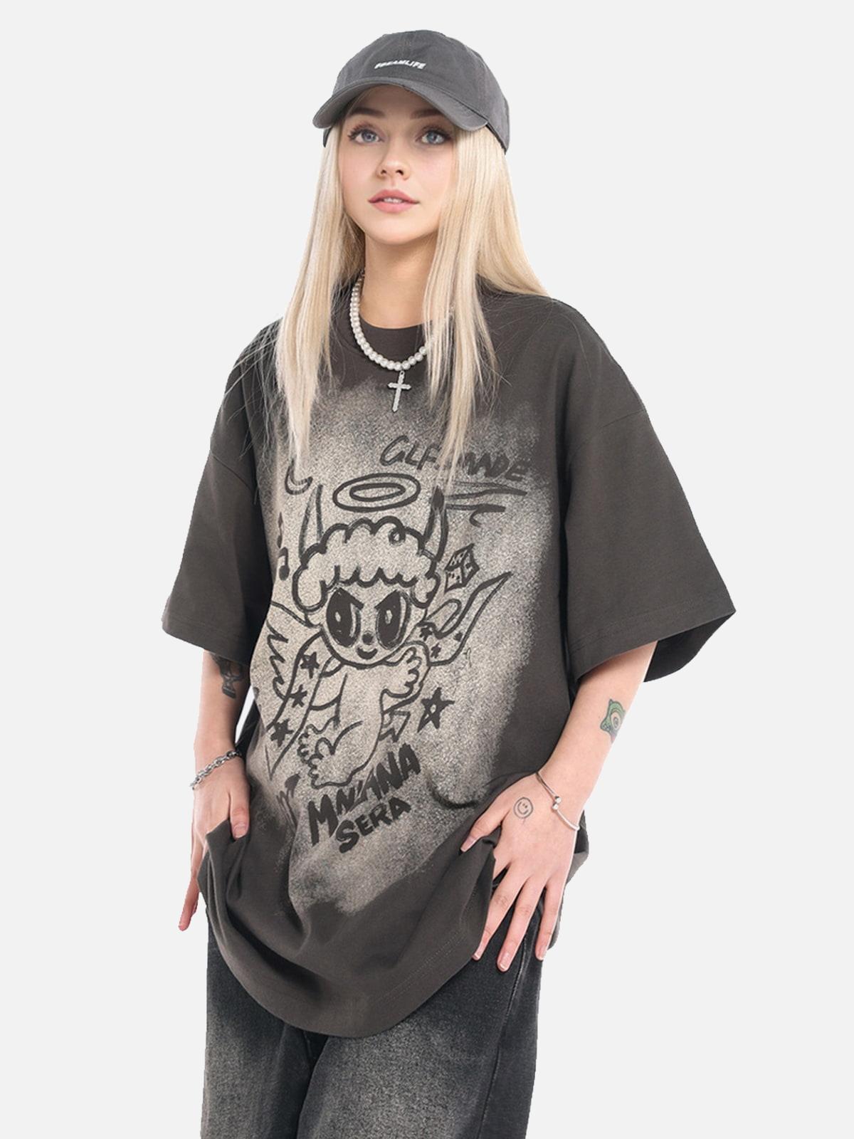 Concert Outfit Oversized Angel Graphic T-Shirt Concert Outfit Oversized Angel Graphic T-Shirt