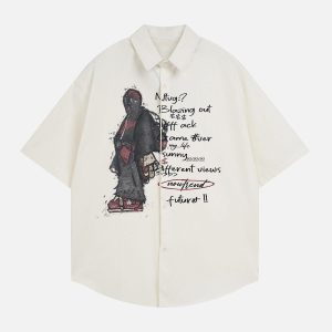 Concert Outfit Oversized Graphic Cartoon Letter Print Short-Sleeve Shirt