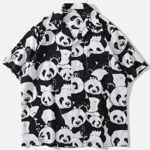 Concert Outfit Panda Print Short-Sleeved Shirt
