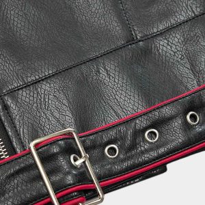 Concert Outfit Paneled Spine Pleated Cropped Leather Biker Jacket