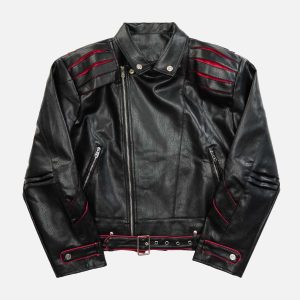 Concert Outfit Paneled Spine Pleated Cropped Leather Biker Jacket