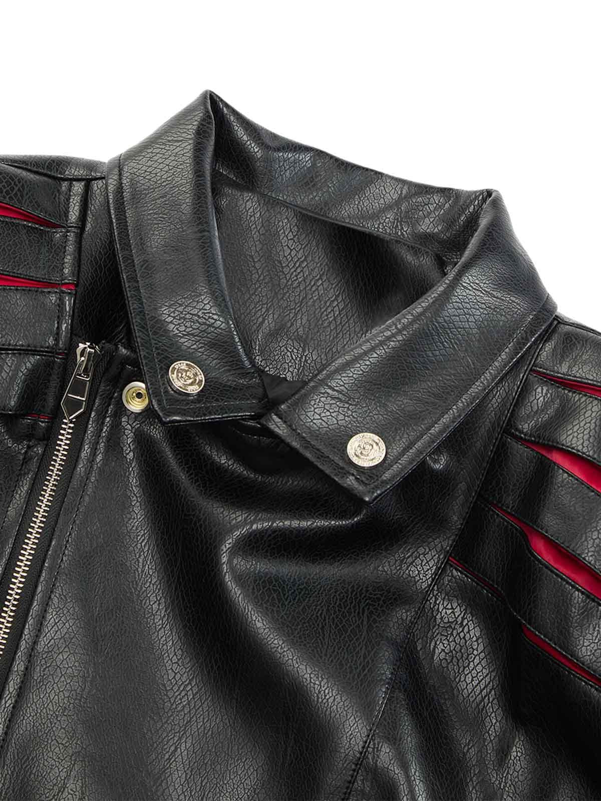 Concert Outfit Paneled Spine Pleated Cropped Leather Biker Jacket Concert Outfit Paneled Spine Pleated Cropped Leather Biker Jacket