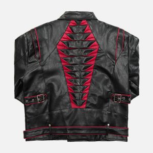 Concert Outfit Paneled Spine Pleated Cropped Leather Biker Jacket