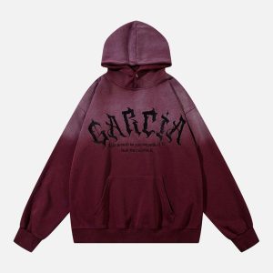 Concert Outfit Patch Lettering Embroidered Gradient Color Hoodie