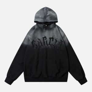 Concert Outfit Patch Lettering Embroidered Gradient Color Hoodie