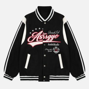 Concert Outfit Patchwork Contrast Embroidered Baseball Jacket