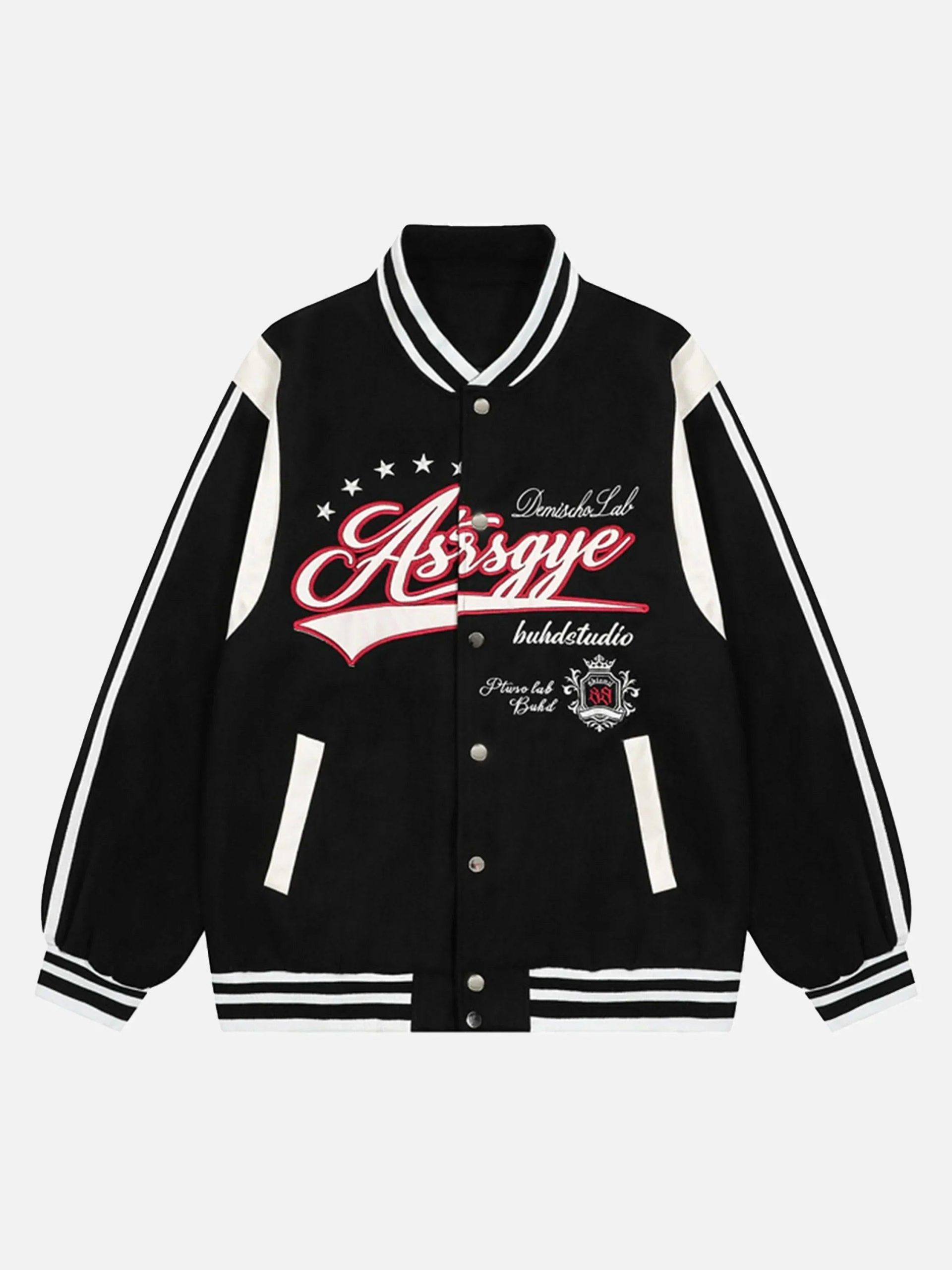 Concert Outfit Patchwork Contrast Embroidered Baseball Jacket Concert Outfit Patchwork Contrast Embroidered Baseball Jacket