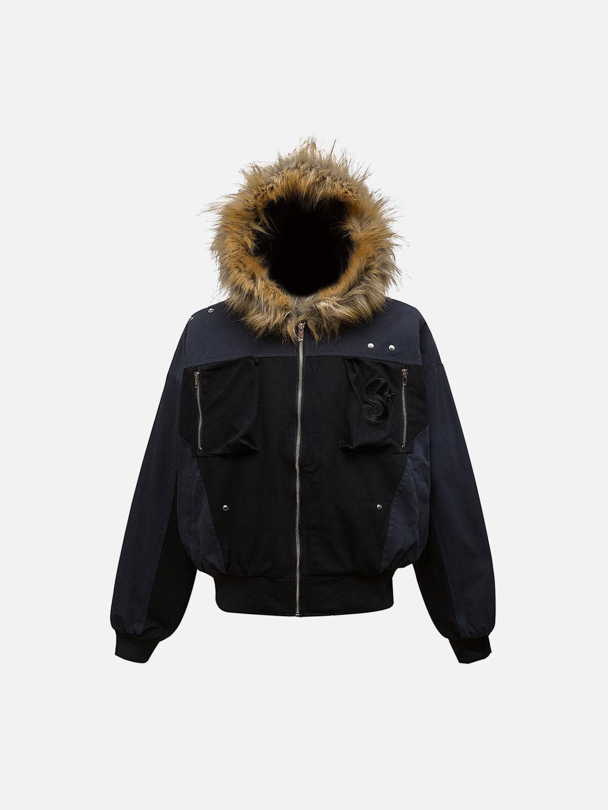 Concert Outfit Patchwork Embroidered Fur Hooded Jacket Concert Outfit Patchwork Embroidered Fur Hooded Jacket