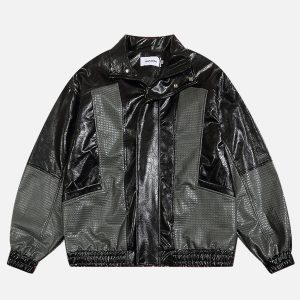 Concert Outfit Patchwork Faux Leather Jacket
