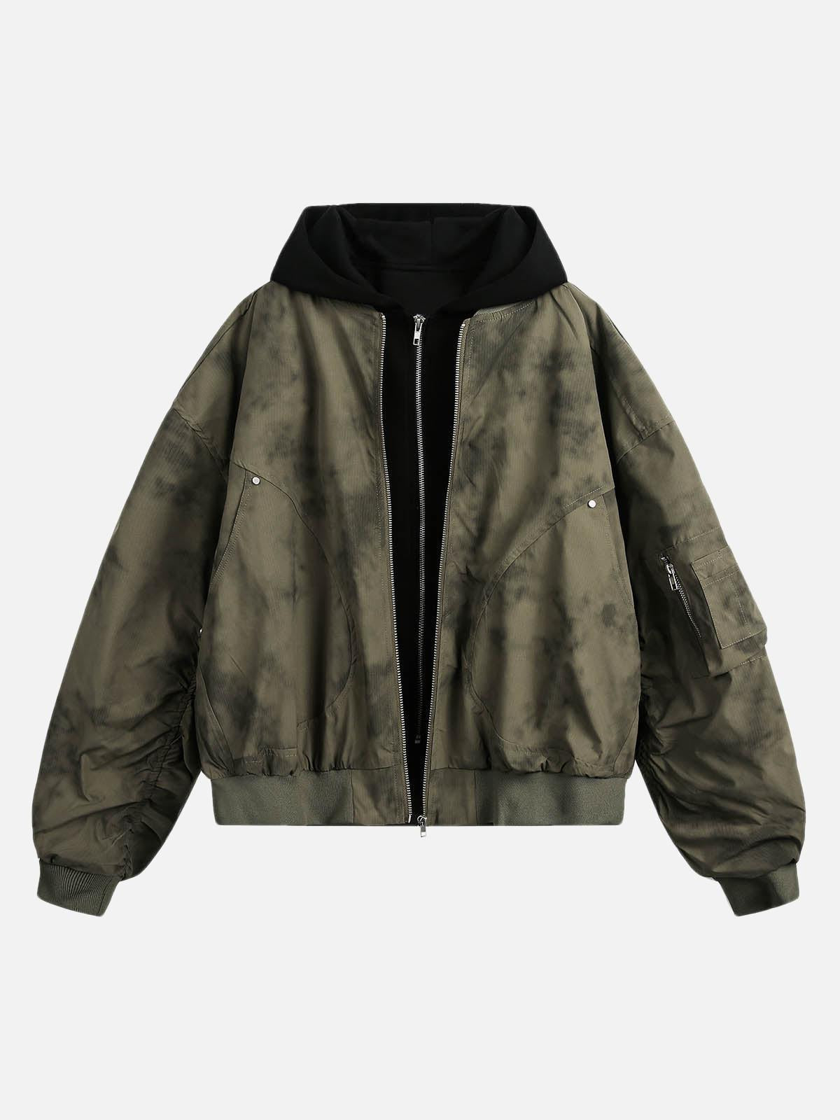 Concert Outfit Patchwork Faux Two-Piece Gradient Hooded Bomber Jacket Concert Outfit Patchwork Faux Two-Piece Gradient Hooded Bomber Jacket