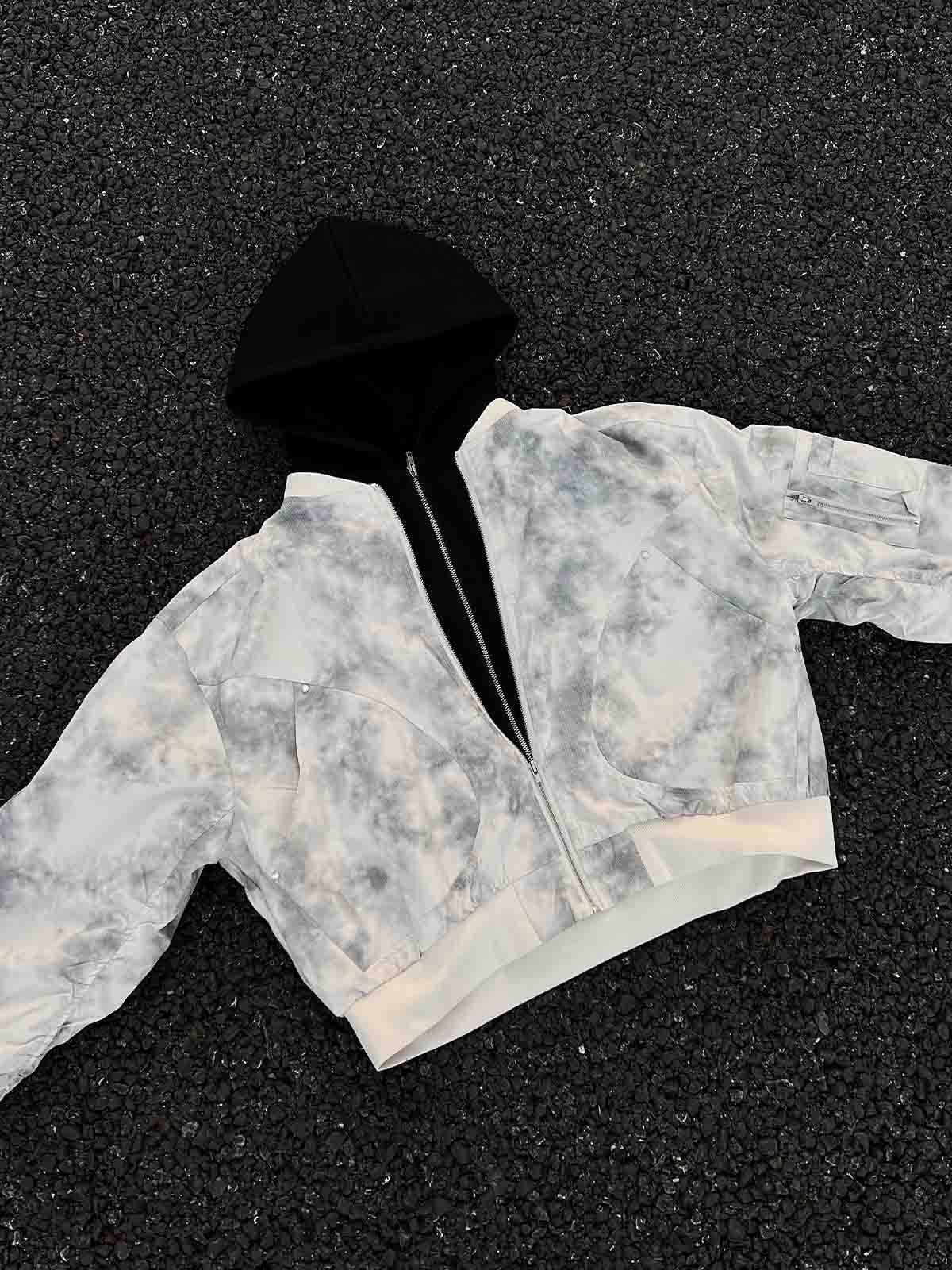 Concert Outfit Patchwork Faux Two-Piece Gradient Hooded Bomber Jacket Concert Outfit Patchwork Faux Two-Piece Gradient Hooded Bomber Jacket