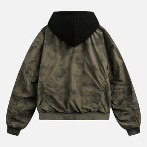 Concert Outfit Patchwork Faux Two-Piece Gradient Hooded Bomber Jacket