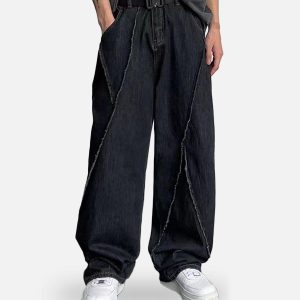 Concert Outfit Patchwork Folds Loose Jeans