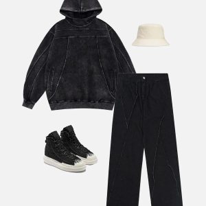 Concert Outfit Patchwork Folds Loose Jeans