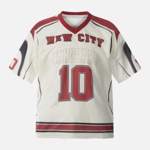 Concert Outfit Patchwork Mesh letter Print Jersey T-Shirt