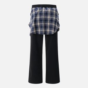 Concert Outfit Patchwork Plaid Fake Two-Piece Sweatpants