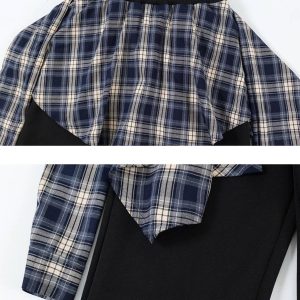 Concert Outfit Patchwork Plaid Fake Two-Piece Sweatpants