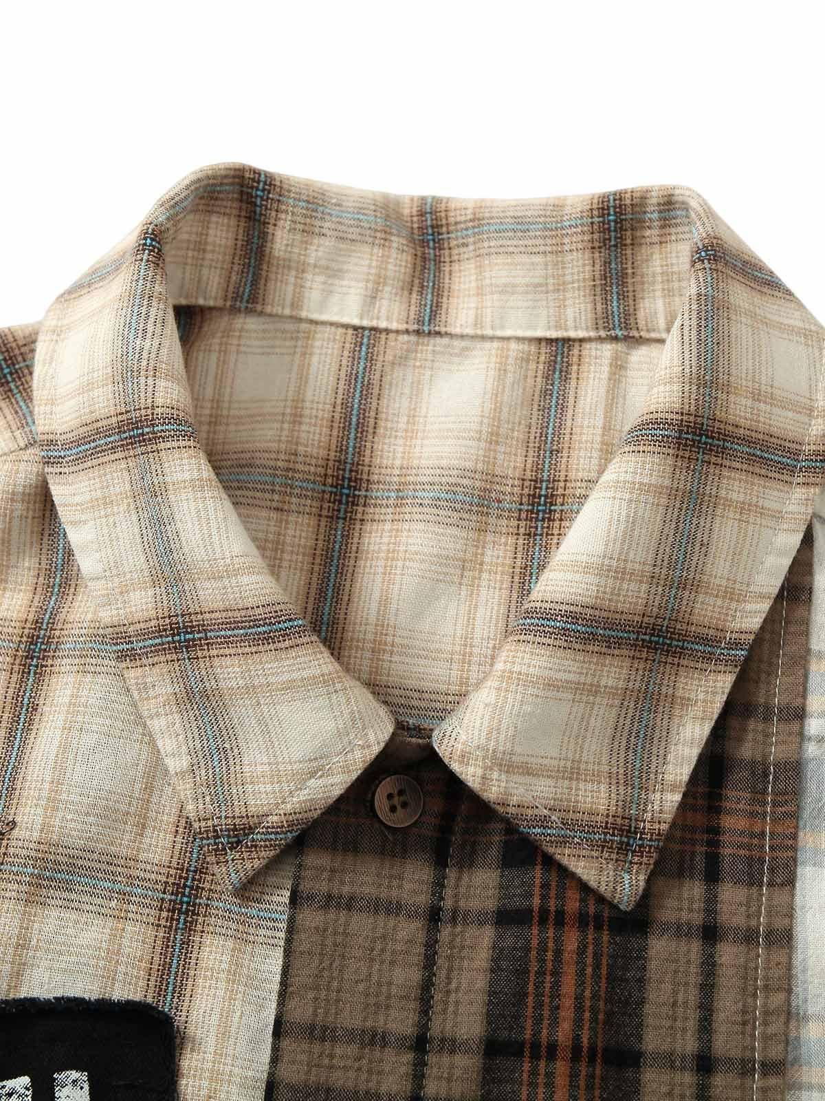 Concert Outfit Patchwork Plaid Short-Sleeve Shirt Concert Outfit Patchwork Plaid Short-Sleeve Shirt