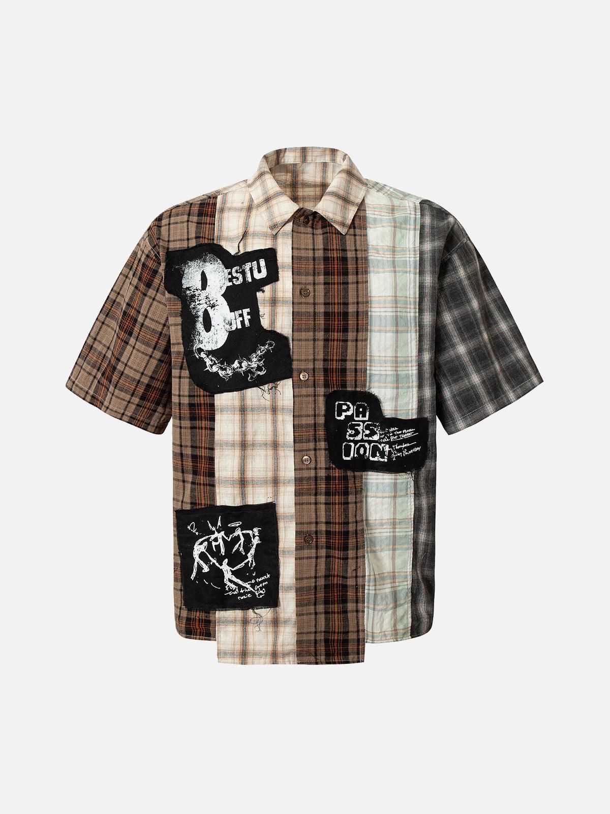 Concert Outfit Patchwork Plaid Short-Sleeve Shirt Concert Outfit Patchwork Plaid Short-Sleeve Shirt