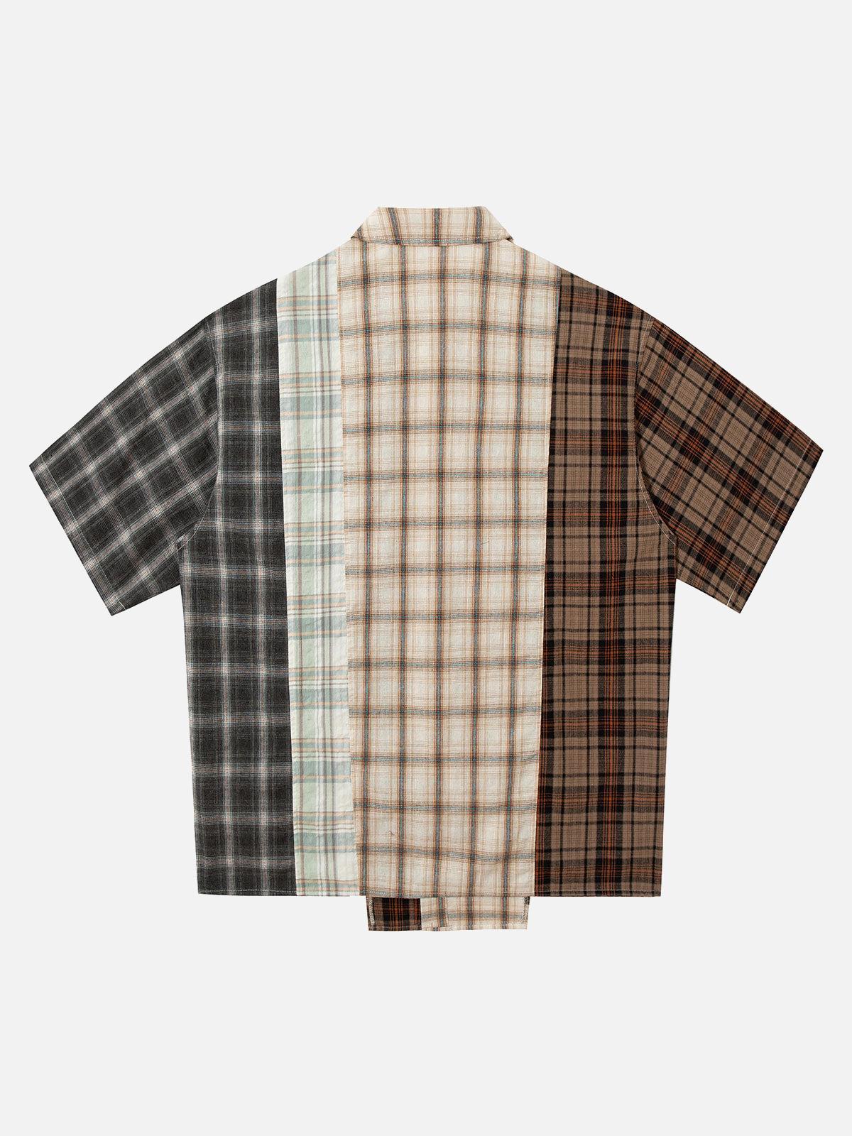 Concert Outfit Patchwork Plaid Short-Sleeve Shirt Concert Outfit Patchwork Plaid Short-Sleeve Shirt