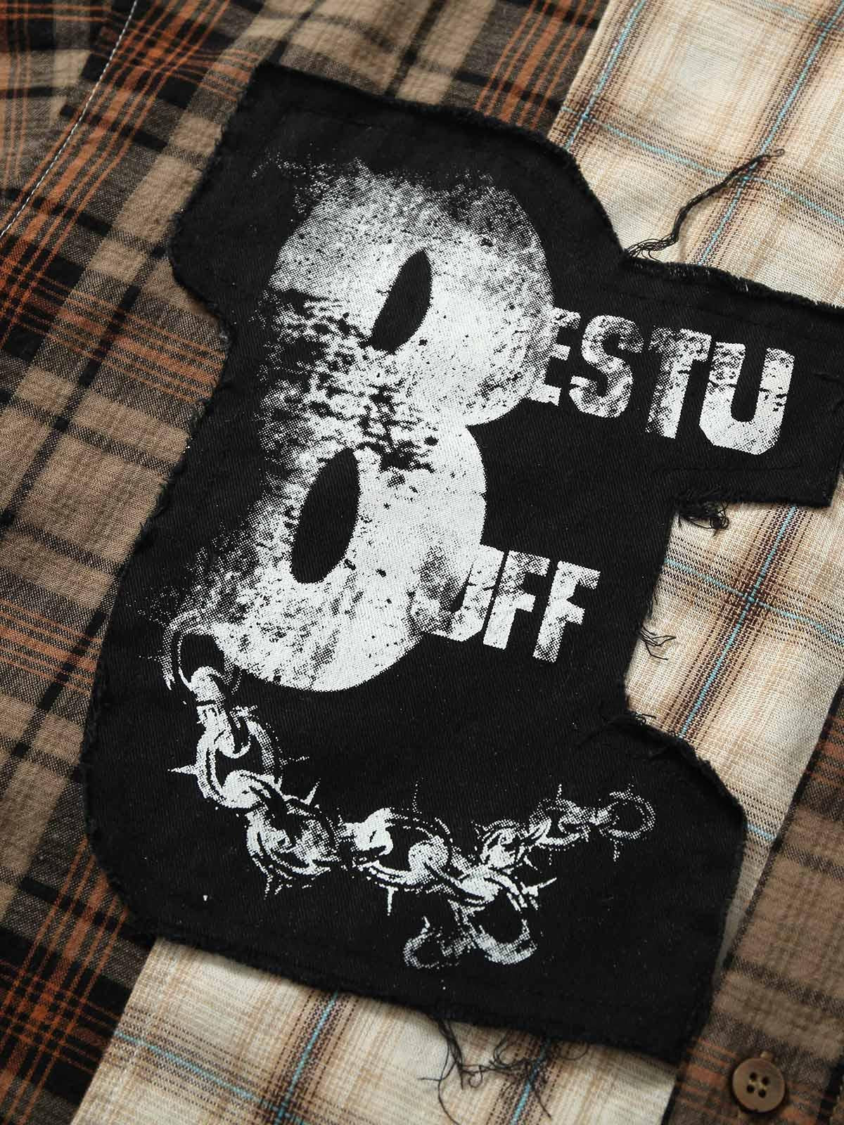 Concert Outfit Patchwork Plaid Short-Sleeve Shirt Concert Outfit Patchwork Plaid Short-Sleeve Shirt