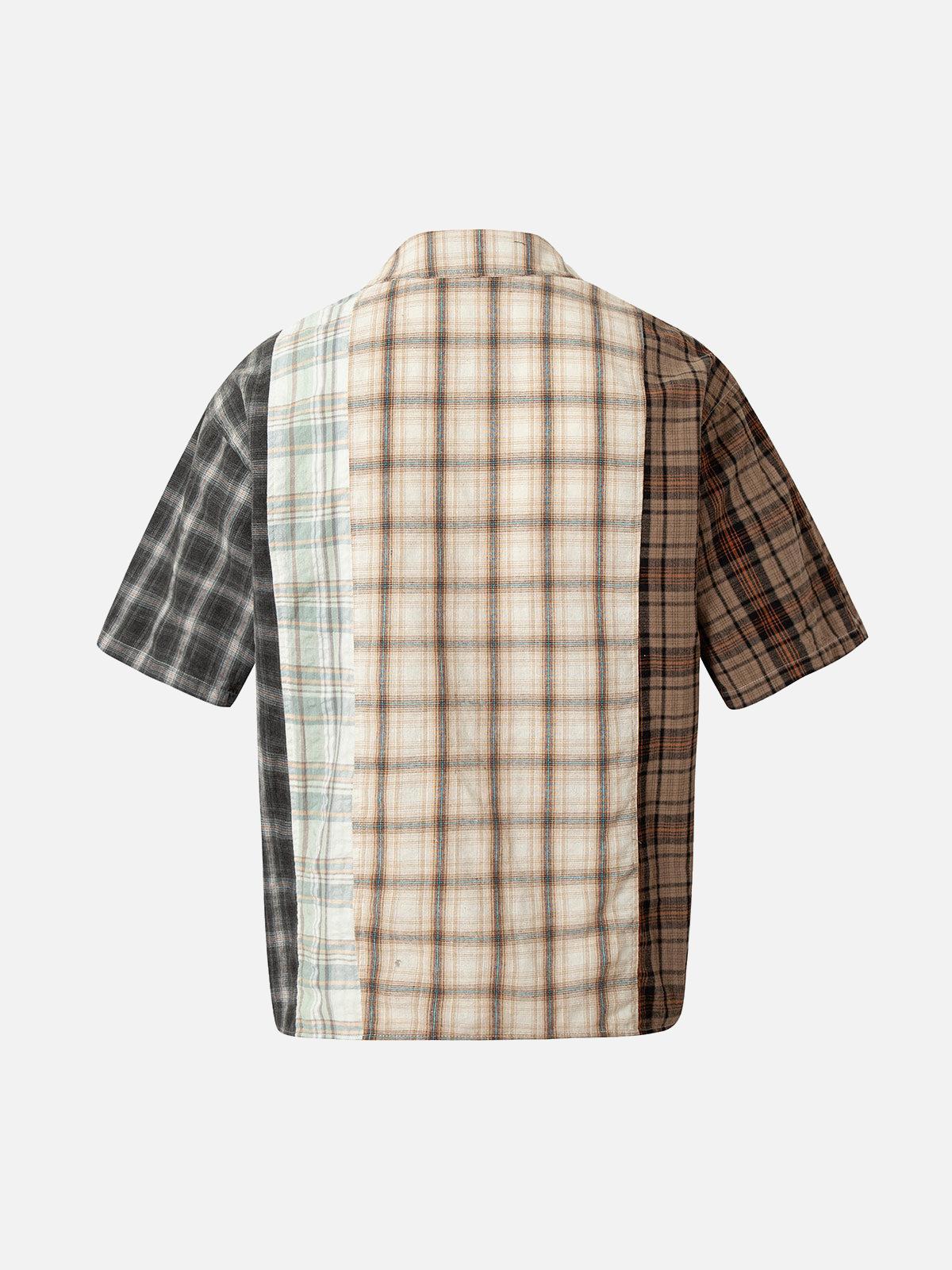 Concert Outfit Patchwork Plaid Short-Sleeve Shirt Concert Outfit Patchwork Plaid Short-Sleeve Shirt