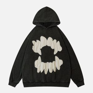 Concert Outfit Patchwork Print Tooth Washed Hoodie