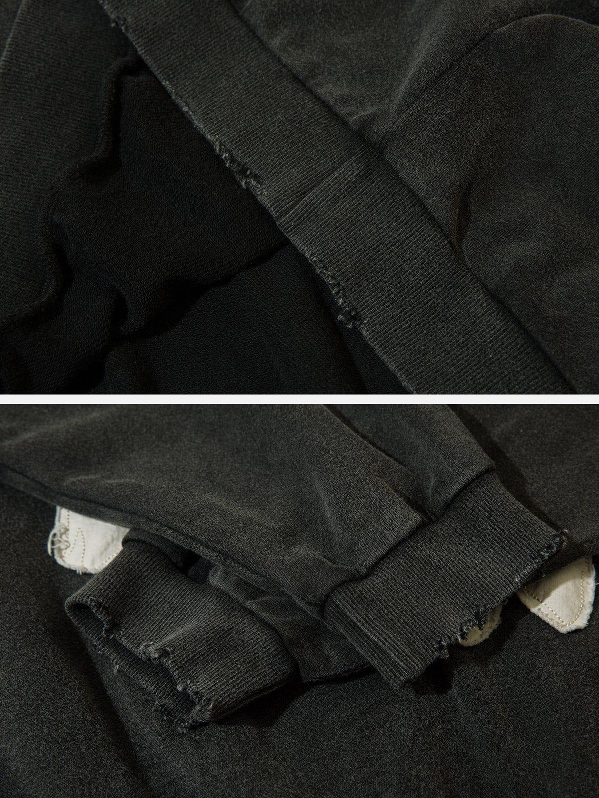 Concert Outfit Patchwork Print Tooth Washed Hoodie Concert Outfit Patchwork Print Tooth Washed Hoodie