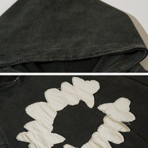 Concert Outfit Patchwork Print Tooth Washed Hoodie