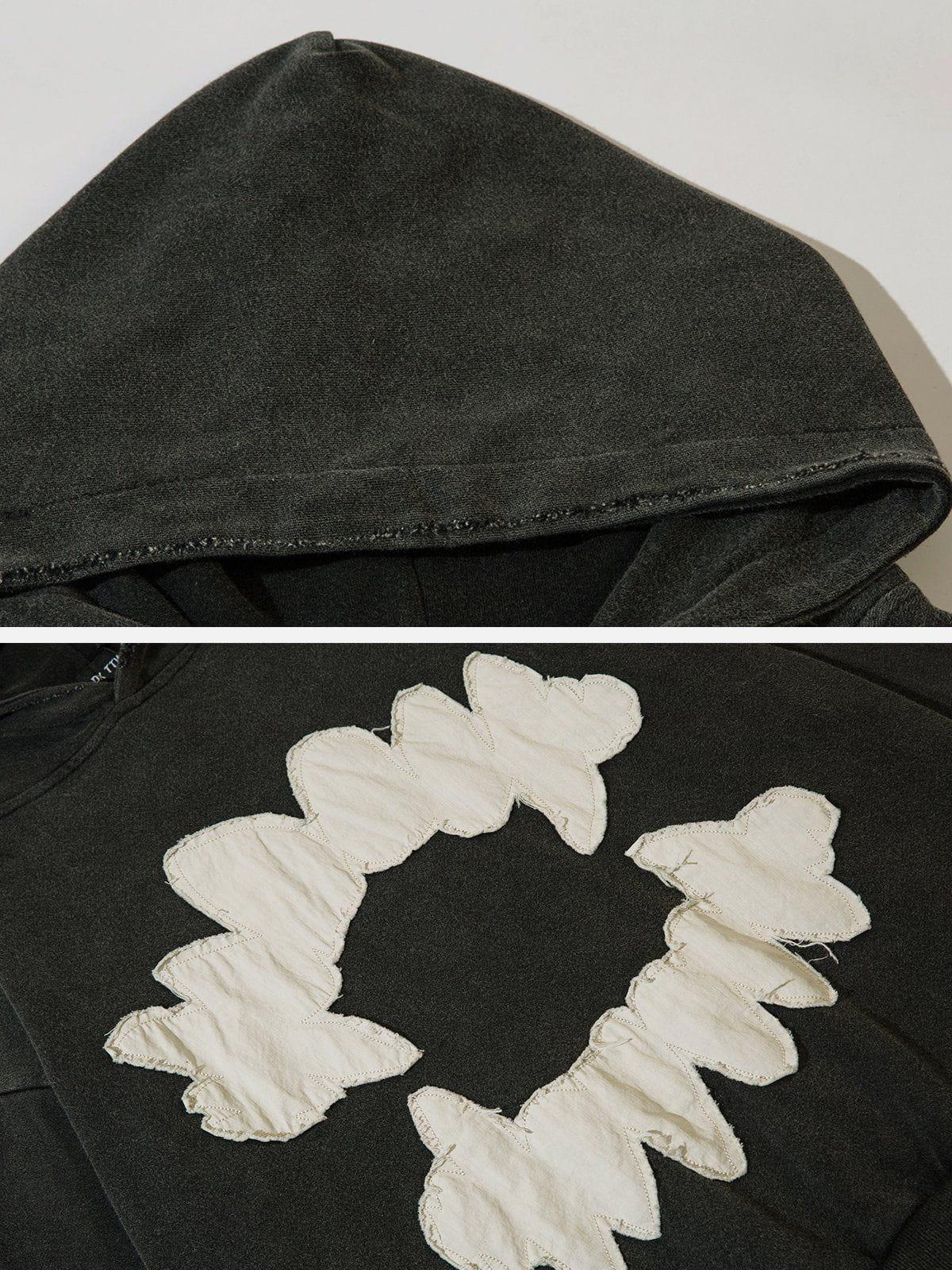 Concert Outfit Patchwork Print Tooth Washed Hoodie Concert Outfit Patchwork Print Tooth Washed Hoodie