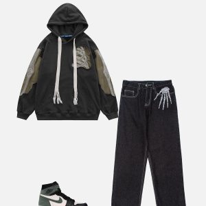 Concert Outfit Patchwork Skeleton Hoodie