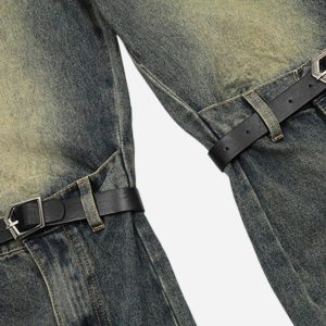 Concert Outfit Patchwork Tie Design Micro Flare Jeans