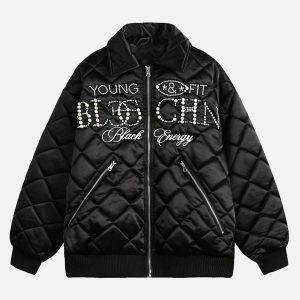 Concert Outfit Pearl Letter Diamond Quilted Jacket