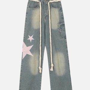 Concert Outfit Pentagram Embroidered Loose Jeans