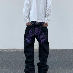 Concert Outfit Petal Letter Straight Jeans