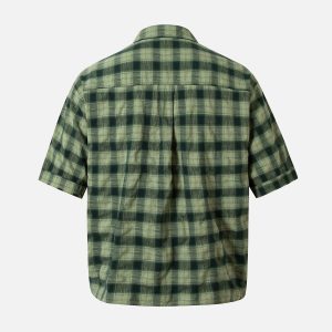 Concert Outfit Plaid Applique Printed Short Sleeve Shirt