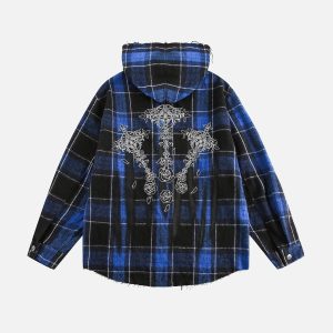 Concert Outfit Plaid Brushed Cardigan Hooded Shirt