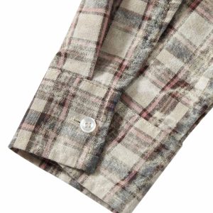 Concert Outfit Plaid Graffiti Spray-Painted Letters Long Sleeve Shirt