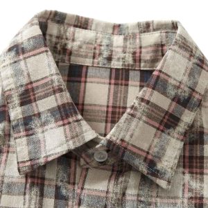 Concert Outfit Plaid Graffiti Spray-Painted Letters Long Sleeve Shirt